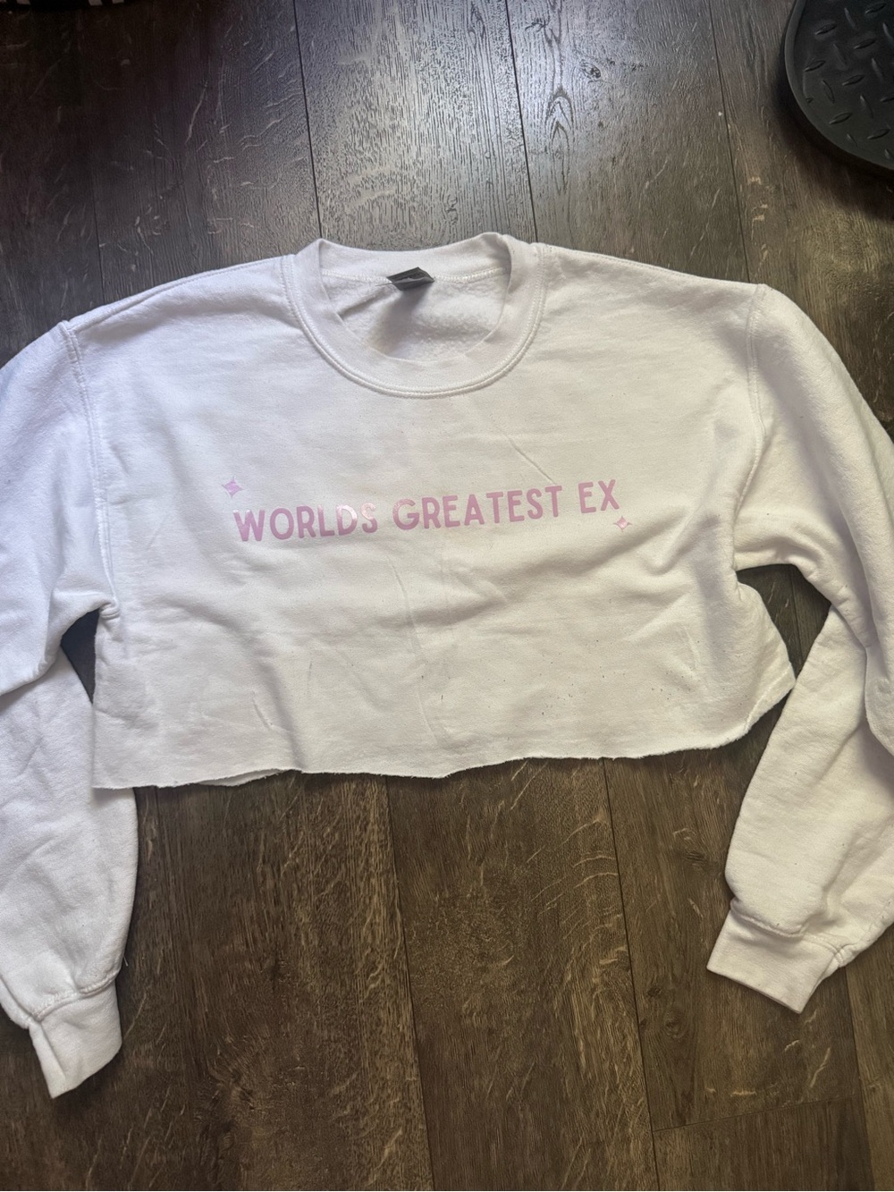 Cropped White "World's Greatest Ex" Pullover Sweatshirt